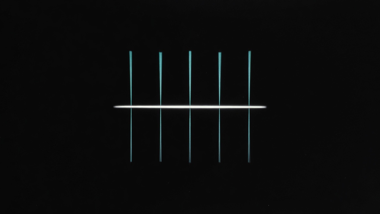 Cyan vertical lines bound by white horizontal beam